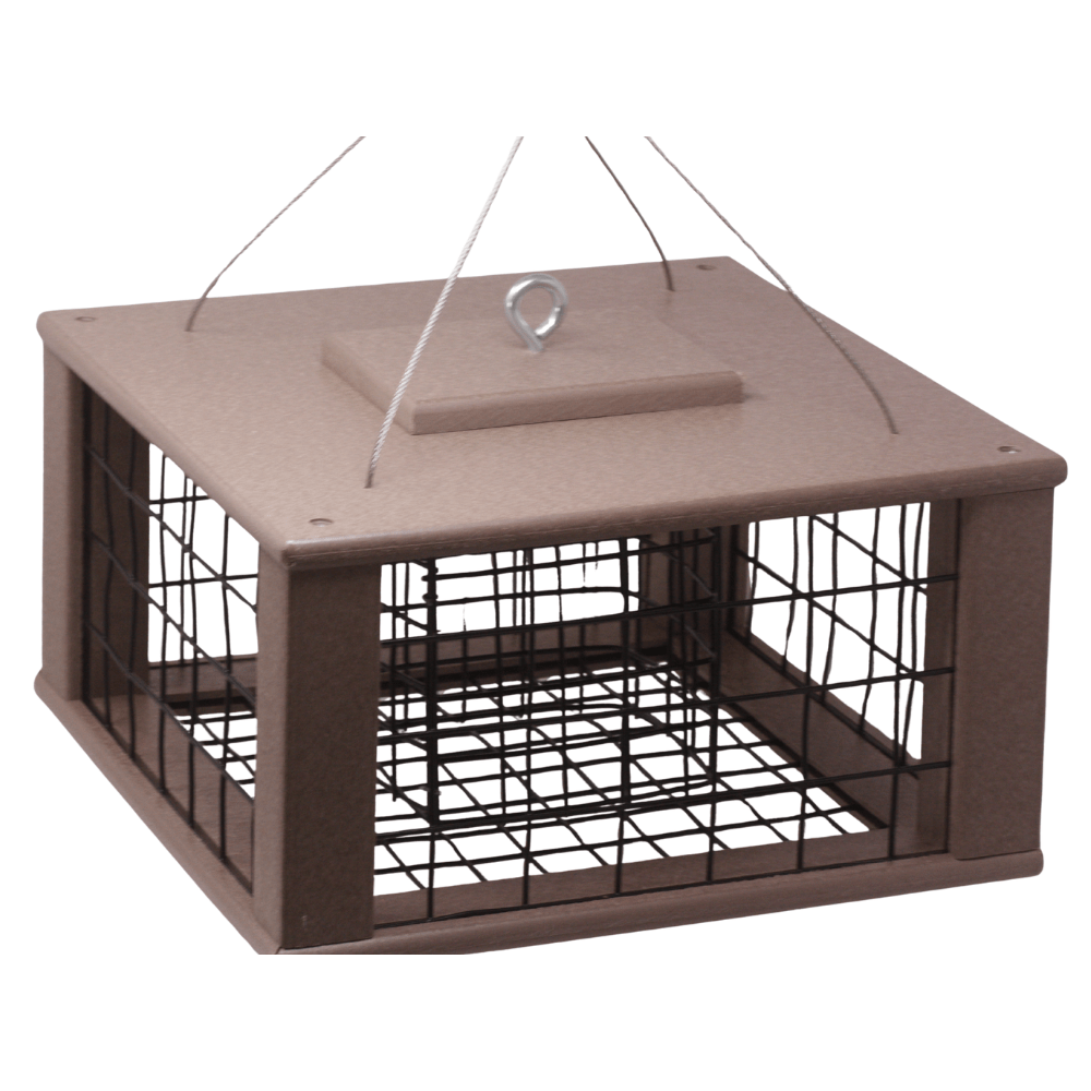 Brown suet bird feeder on white background