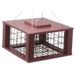 Cherry color suet bird feeder on white background
