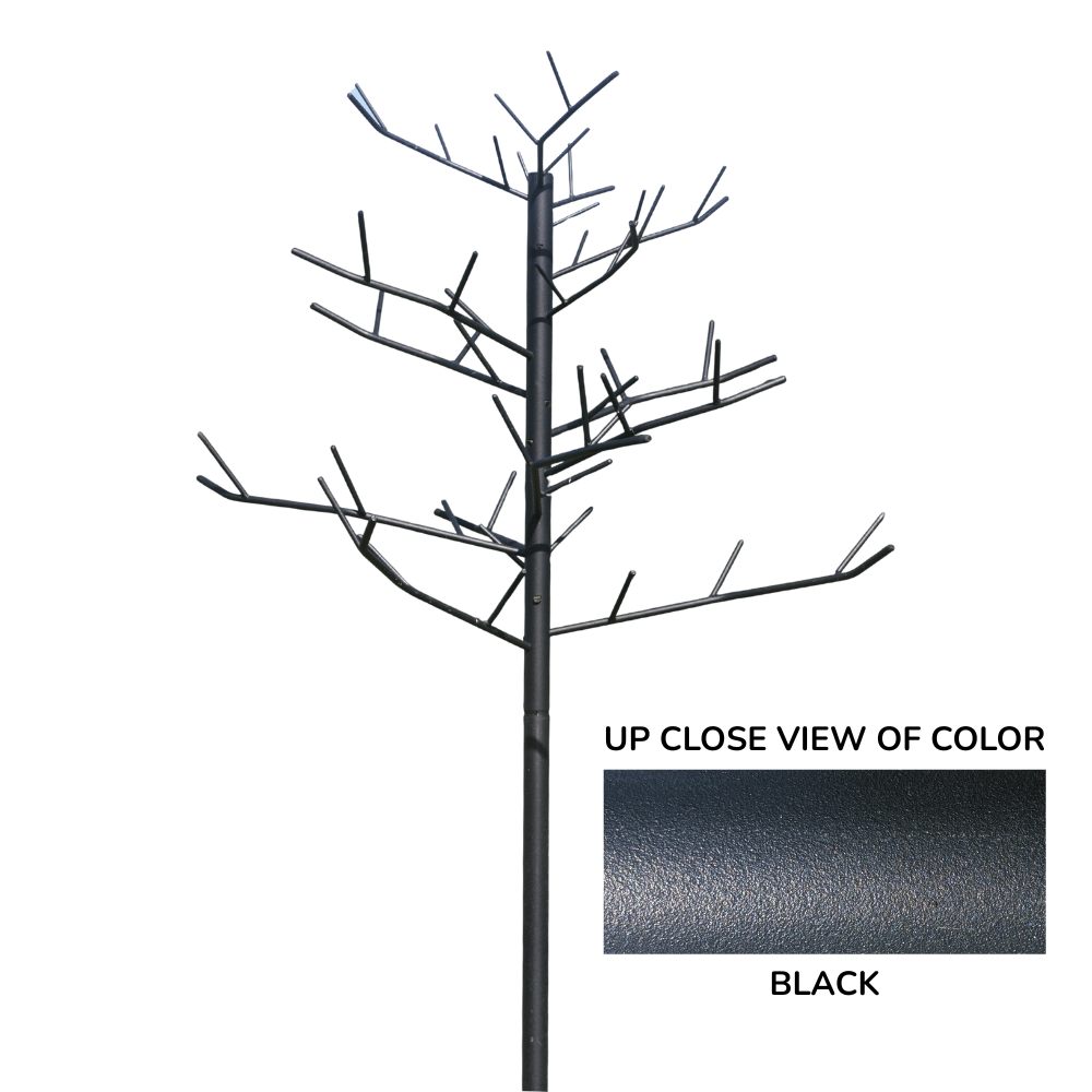 Decorative Multi-Feeder steel tree sculpture with branch-like extensions on a white background