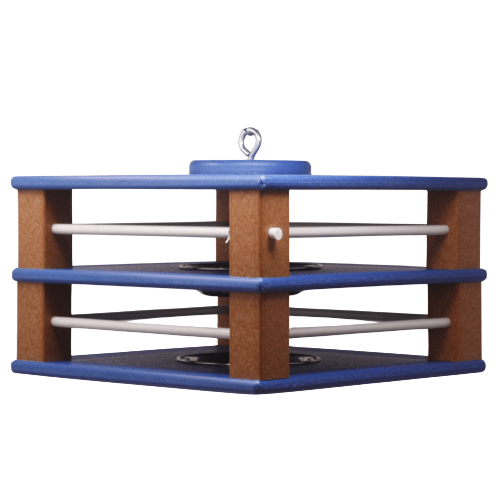 Dual Gilbertson bluebird feeder on white background