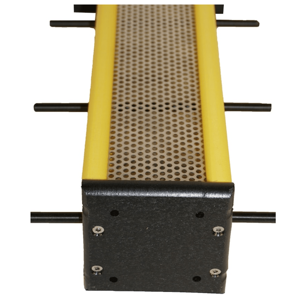 Yellow & Black finch feeder with drain holes on the bottom