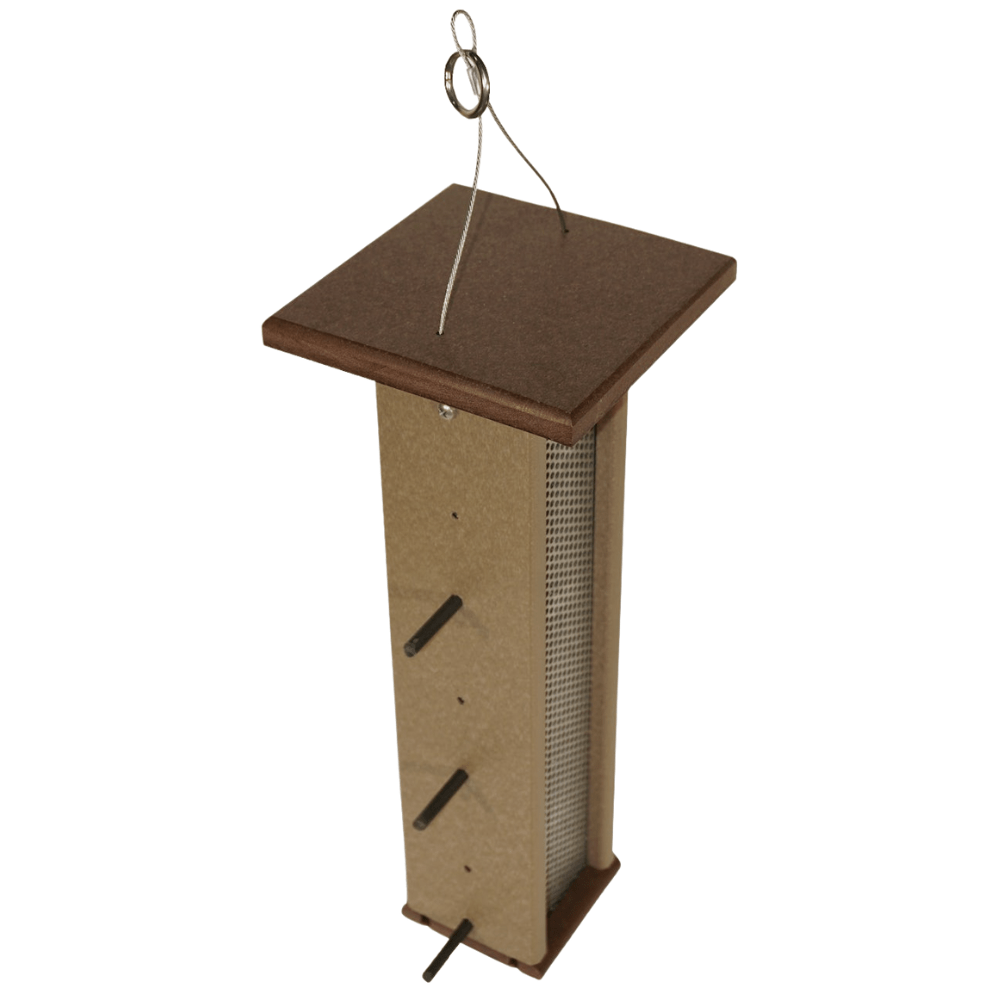 Tudor Brown & Weathered Wood Poly bird feeder on a white background