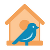 Icon of a blue bird inside an orange house