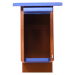 birdhouse with blue accents on a white background