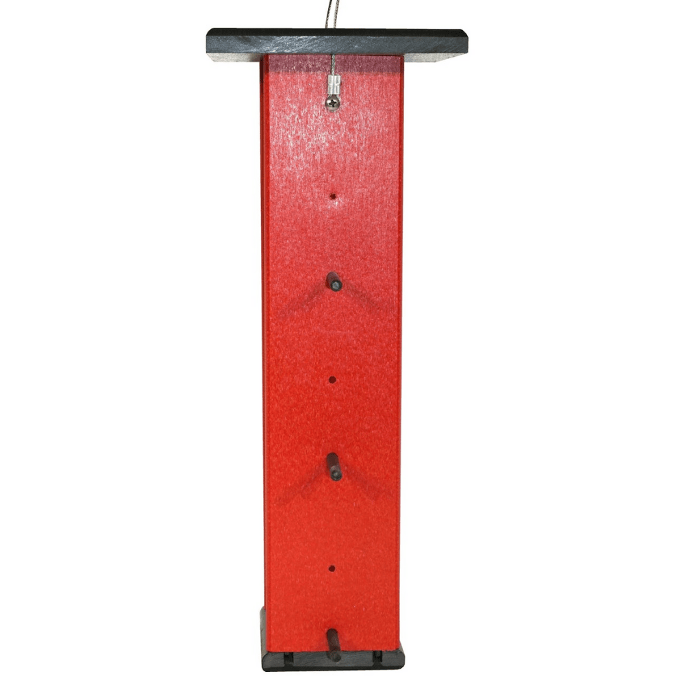 Finch feeder showing side perches on a white background
