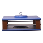 Gilbertson Blue and brown bird feeder on a white background