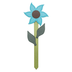 Wildflower-shaped garden accent with Aruba blue petals and green stem on a white background