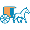 Icon of a horse pulling a carriage with an orange roof on a white background