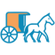 Icon of a horse pulling a carriage with an orange roof on a white background