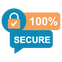 100% secure badge with a blue lock icon on an orange background