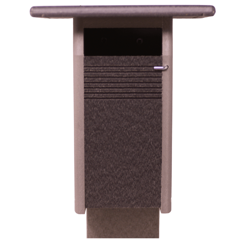 Brown birdhouse with a textured finish on a white background